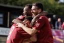 Brandon Adams was mobbed again after scoring again for Potters Bar Town. Picture: MANDY DAVIES