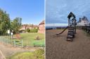 North Norfolk District Council officers said there is not enough money to replace a play park gate in Fakenham (L) but £65,000 is to be spent on revamping a park in Sheringham (R)