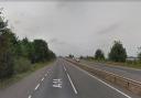 There are severe delays on the A14 near Kentford between Newmarket and Bury St Edmunds