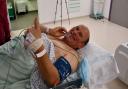 Mark Hudson recovering from his pioneering heart treatment at the Royal Papworth Hospital