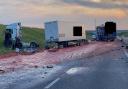 The A14 at Godmanchester had to be resurfaced after a lorry crash saw tomato puree spilled across the road.