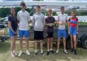 Evie Ray, James Roach, Tom Starling, Ross O\'Kane, Daniel Grant and Isabella Dovey of Huntingdon Boat Club.