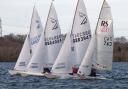 Grafham Water Sailing Club boats competing during the new .ear regatta in very windy conditions.