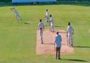 Jim Keys takes a brilliant catch off the bowling of Corey Fox for Waresley at Flitwick.