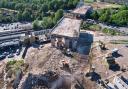 The demolition of the A14 Huntingdon viaduct as it reaches the final stages.