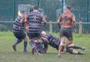 MOM Dave sharp makes a tackle as part of a St Ives team which travelled to Stockwood Park with 10 enforced changes on January 14.