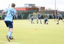 The Men's 1s going through a short corner routine, have been imperious in front of goal this season.