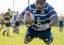 Albiee Tayedzerwa, who scored four tries for St Ives, flies in for his second.