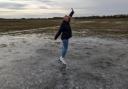 Laura De Stefano skating on the ice at Portholme Meadow in Huntingdonshire.