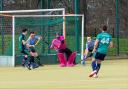 Ben Seaber making a last minute save in his final home game for the club.