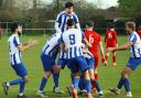 Celebrations as Roberts scores the late winner for Eynesbury.