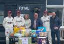 Peter Cleaver and Mitch Newman from Ramsey Foodbank with Richard Hydd, Craig Leigh and Jason Short from the cricket club.