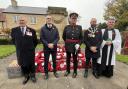 St Neots MP Ian Sollom and town mayor Cllr Richard Slade with the Rev Paul Hutchinson, RBL president Keith Ridley and the Deputy Lord Lieutenant for Cambridgeshire.