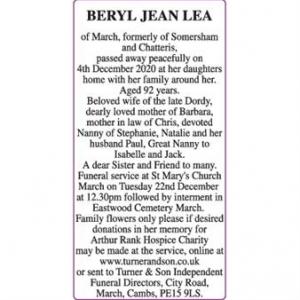 BERYL JEAN LEA