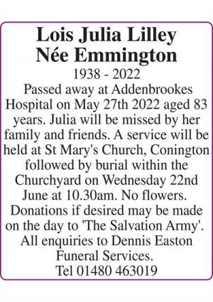 Lois Julia Lilley Nee Emmington