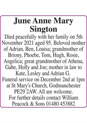 June Anne Mary Sington