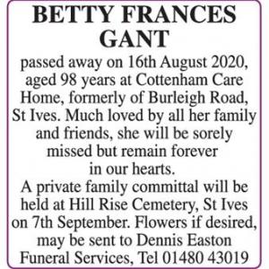 BETTY FRANCES GANT