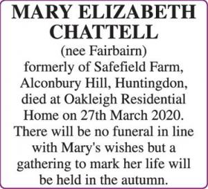 MARY ELIZABETH CHATTELL