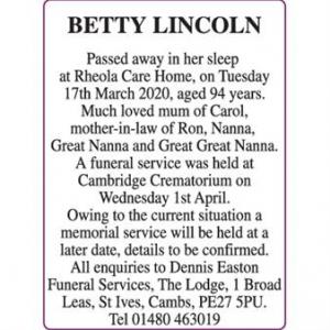 BETTY LINCOLN