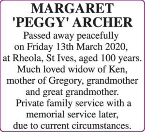 MARGARET PEGGY ARCHER