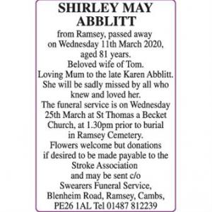 SHIRLEY MAY ABBLITT