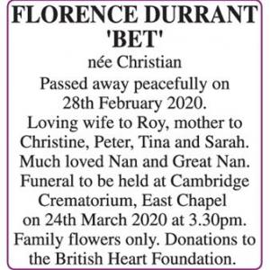 FLORENCE BET DURRANT