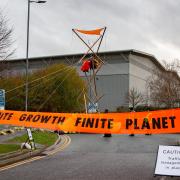 Peterborough’s Amazon is closed as Police and XR (Extinction Rebellion) close roads and access to the distribution centre. Stanground, Peterborough Friday 26 November 2021