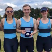 St Neots women\'s open coxed four winners at Nottingham: Emily McPherson, Olivia Marsh, cox Matt Wigmore, Natalie Yanusauskas, Emily Anagnostos.