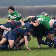 Bradley Robinson (standing up) scored twice for St Ives at home to Northampton Old Scouts.