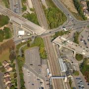 Aerial progress of work on Huntingdon Rail Station.