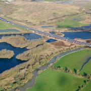 Vehicles using the 750-metre long River Great Ouse viaduct on the new A14.