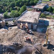 The demolition of the A14 Huntingdon viaduct as it reaches the final stages.