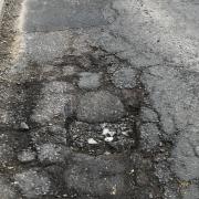 This is the rather large pothole at the top of Duloe Road, in Eaton Ford, St Neots.