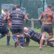 MOM Dave sharp makes a tackle as part of a St Ives team which travelled to Stockwood Park with 10 enforced changes on January 14.