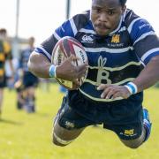 Albiee Tayedzerwa, who scored four tries for St Ives, flies in for his second.