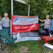 East West Rail drop-in event Tempsford Members Cambridge Approaches campaign group: Leigh Carter on the far right.