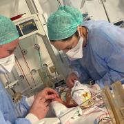 Ricky Dickinson and Kirsty Birkenshaw with baby Scarlett in hospital.