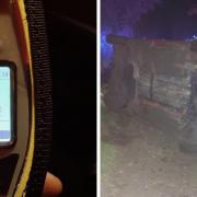 The failed roadside breath test and the overturned car.