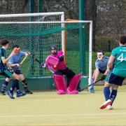 Ben Seaber making a last minute save in his final home game for the club.