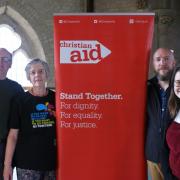 Organisers Nev Runham, Mary Cox and Steph Atkins pictured with the Christian Aid area organiser, Alex Cassidy.