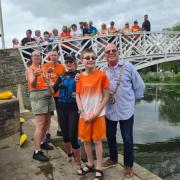 Jan Goodey (Harry's aunt), with Anthony and Cheryl Houghton (Harry's parents), Harry Houghton, and the Mayor of Godmanchester, Cllr Alan Hooker.