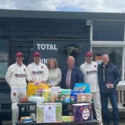 Peter Cleaver and Mitch Newman from Ramsey Foodbank with Richard Hydd, Craig Leigh and Jason Short from the cricket club.