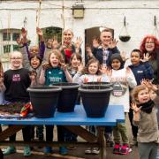 Award-winning children’s author Lauren Child visiting a school who applied for free Woodland Trust trees.