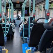 Stock image of inside a bus.