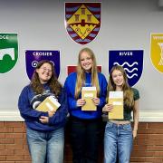 (L-R): Aimee Strong, Sophie Canning and Jessica Barker celebrating their results.