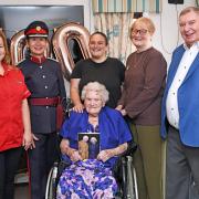 Ruth Bridge celebrated turning 100 with her family, friends, and  Jennifer Crompton DL, Deputy Lieutenant for Cambridgeshire.