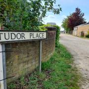 Existing access road off London Road to Tudor Place and Folly Farm stables, in Yaxley