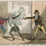 John Bellingham assassinating the Rt Hon Spencer Perceval in the Lobby of the House of Commons, 11 May 1812.