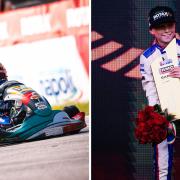 Josh Cooke during the race and on the podum after winning