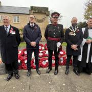 St Neots MP Ian Sollom and town mayor Cllr Richard Slade with the Rev Paul Hutchinson, RBL president Keith Ridley and the Deputy Lord Lieutenant for Cambridgeshire.